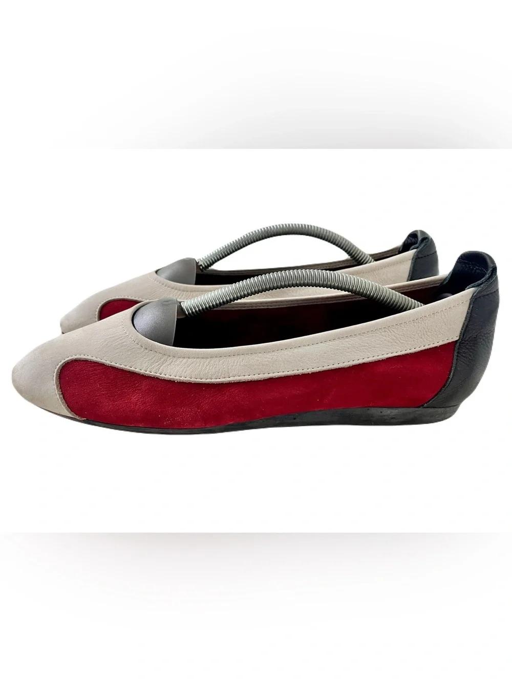 Arche Red, Grey and Black Colorblock Suede ‘Lambaa Ballerina’ Flats, Size 41